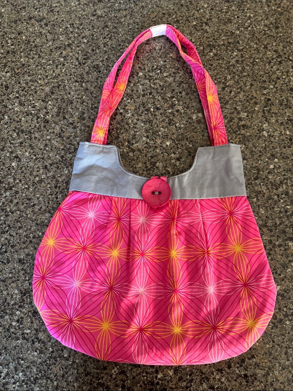 Pink Floral Pattern Shoulder Bag with Gray Accents NEW